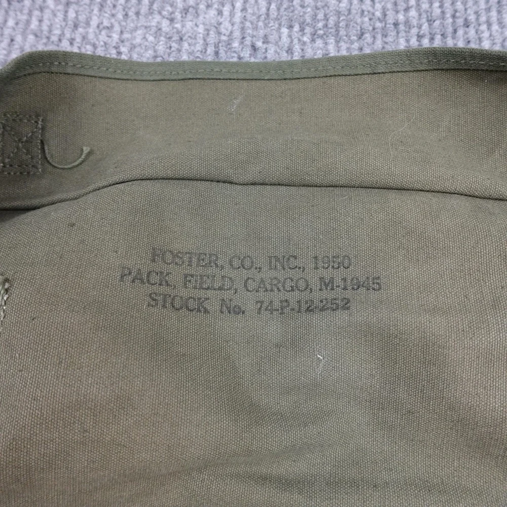 Vintage US Army Field Pack Cargo Bag M1945 1950 Foster Co Olive Canvas Green